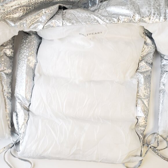 Silver Shine Holographic Crop Puffer Vest Rave Gem Y2K Style Zip + Side Strings - Picture 12 of 12